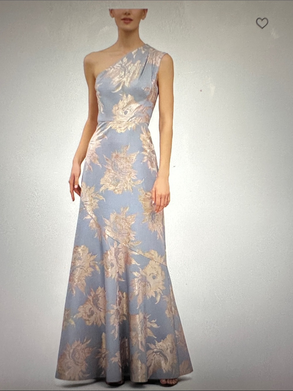 Kay Unger One-Shoulder Blue Floral Evening Gown